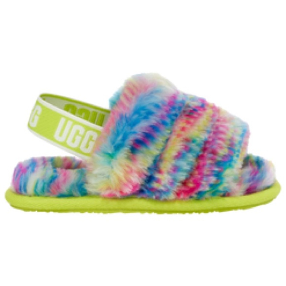 Uggs Fluff Yeah Sheepskin Slide Slipper Sandals, Purple Multi color